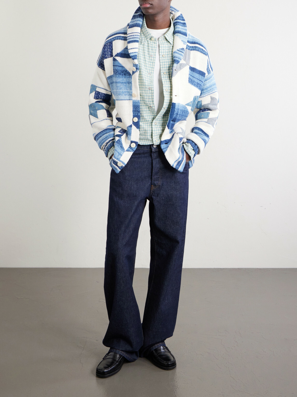Polo Ralph Lauren - Shawl-Collar Patchwork Cotton and Linen-Blend Cardigan - Blue