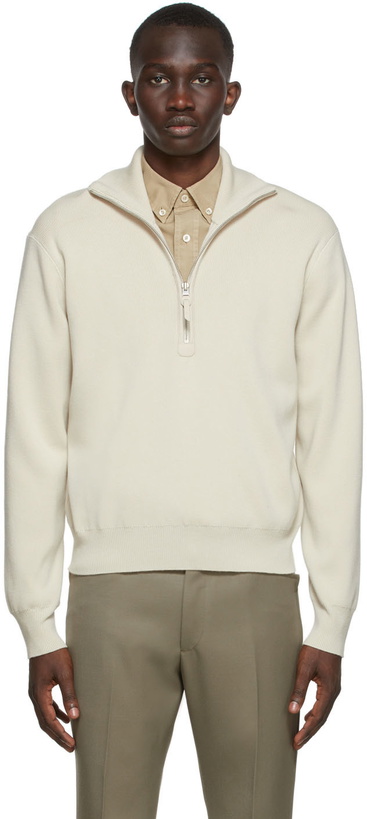 Photo: TOM FORD Off-White Half-Zip Sweater