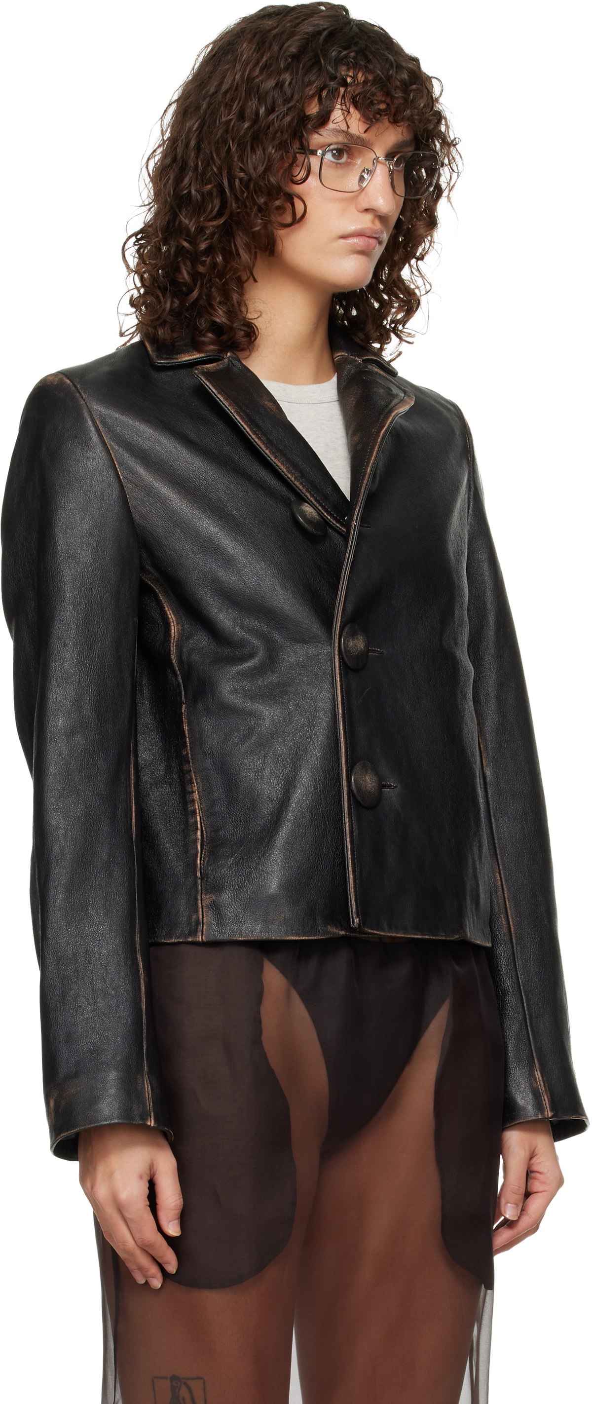 MM6 Maison Margiela Black Sports Leather Jacket