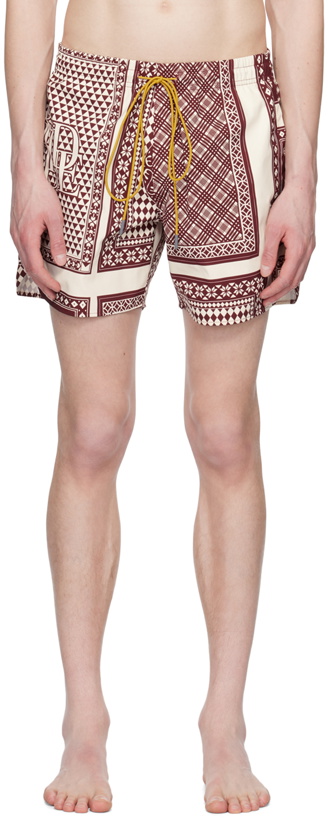 Photo: Rhude Red & White Card Print Swim Shorts