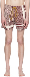 Rhude Red & White Card Print Swim Shorts