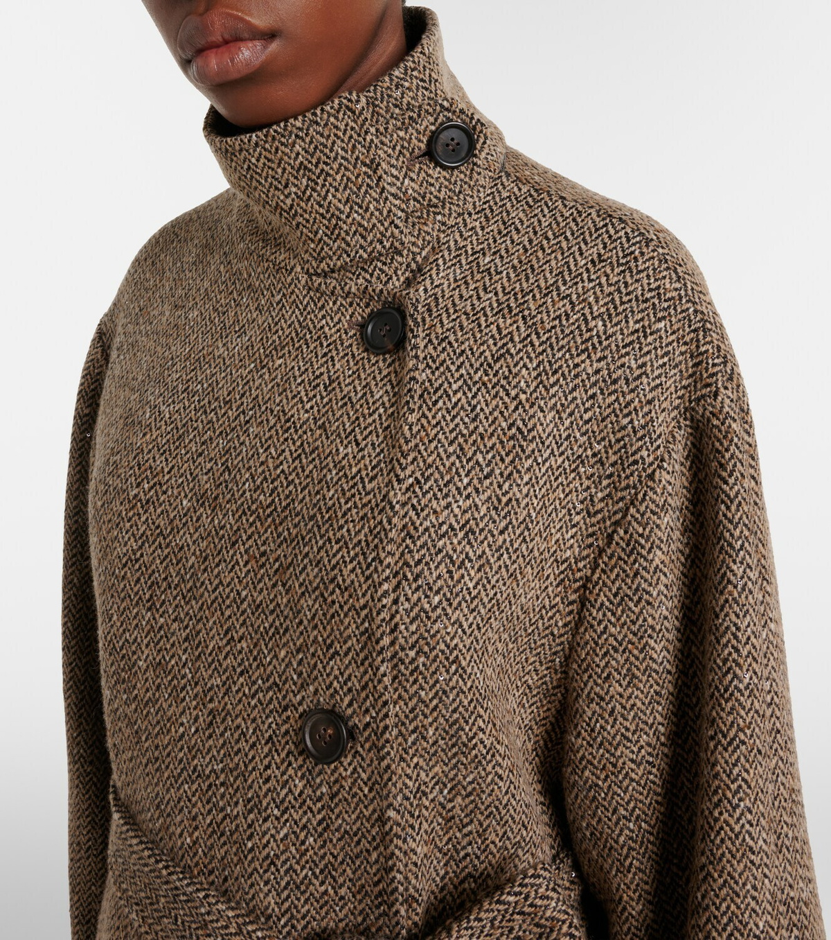 Brunello Cucinelli Belted herringbone wool-blend coat