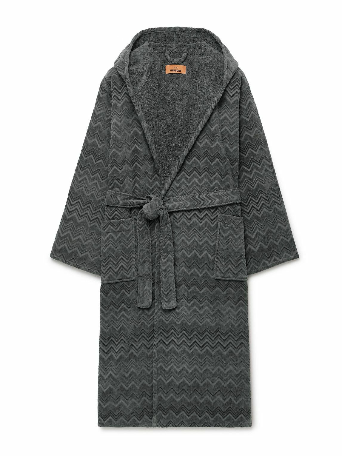 Missoni Home - Chalk Striped Cotton-Terry Jacquard Hooded Robe - Gray