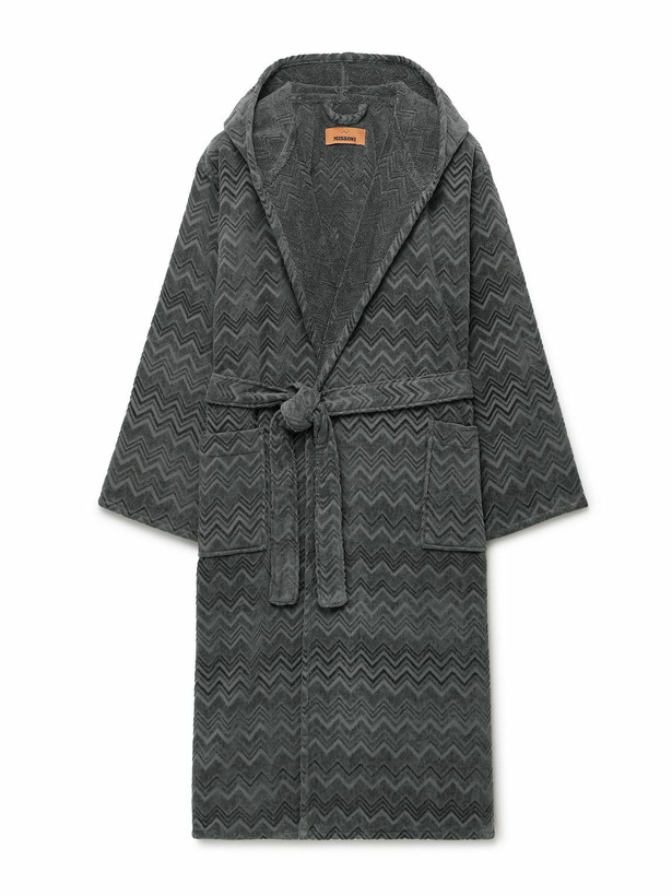 Photo: Missoni Home - Chalk Striped Cotton-Terry Jacquard Hooded Robe - Gray