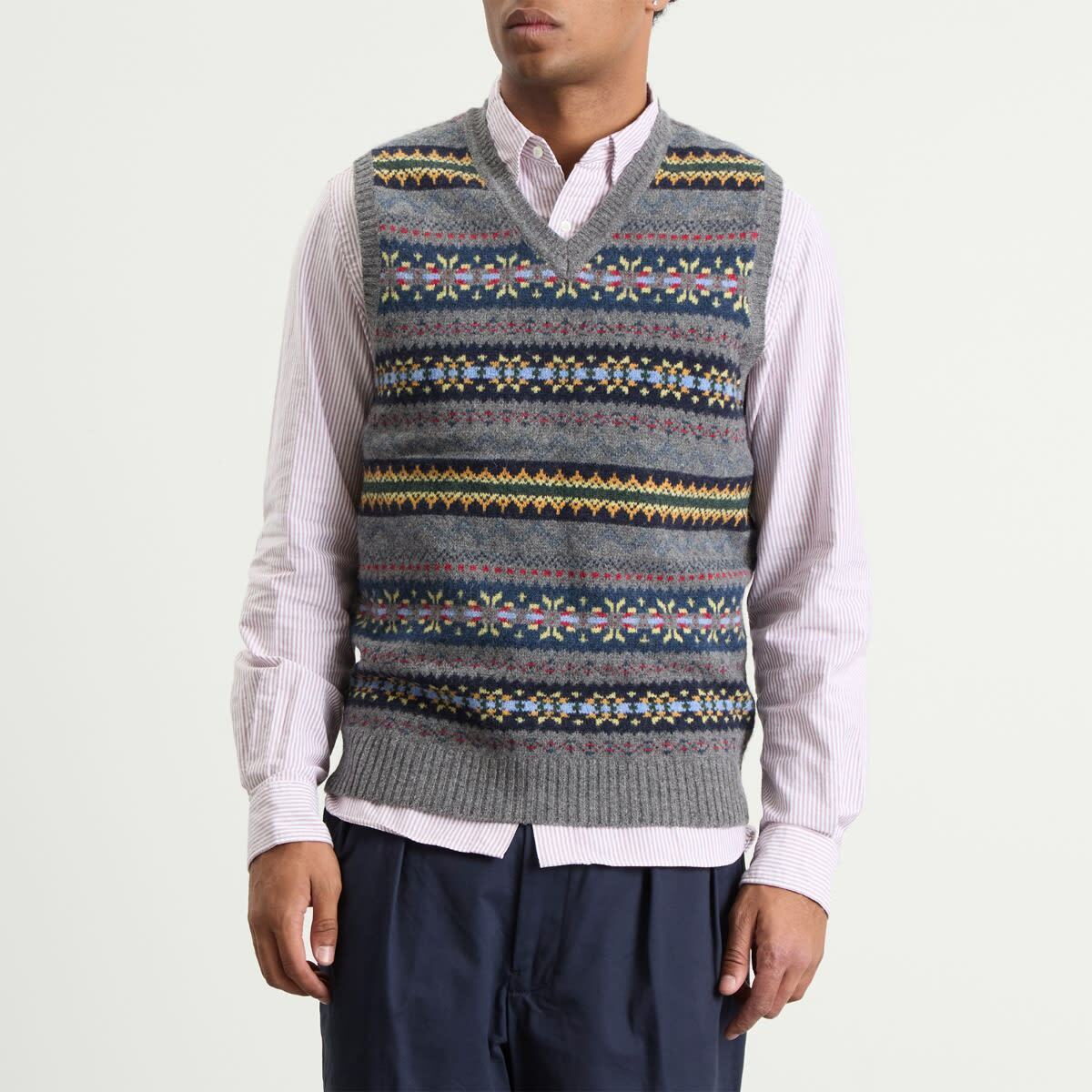 Beams Plus Men's Fair Isle Knit Vest in Grey