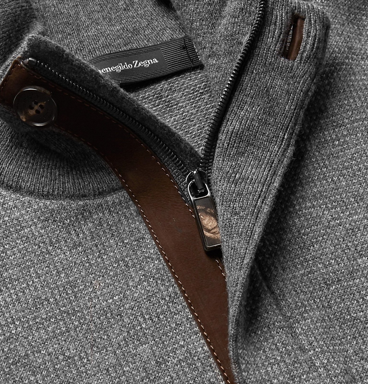 Ermenegildo Zegna - Slim-Fit Leather-Trimmed Waffle-Knit Cashmere