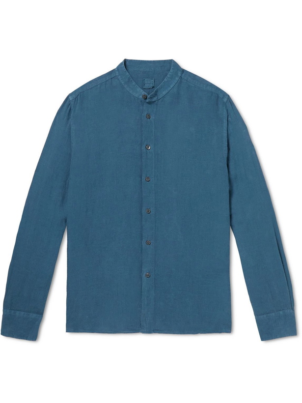 Photo: 120% - Grandad-Collar Linen Shirt - Blue