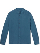 120% - Grandad-Collar Linen Shirt - Blue