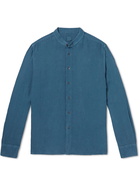 120% - Grandad-Collar Linen Shirt - Blue