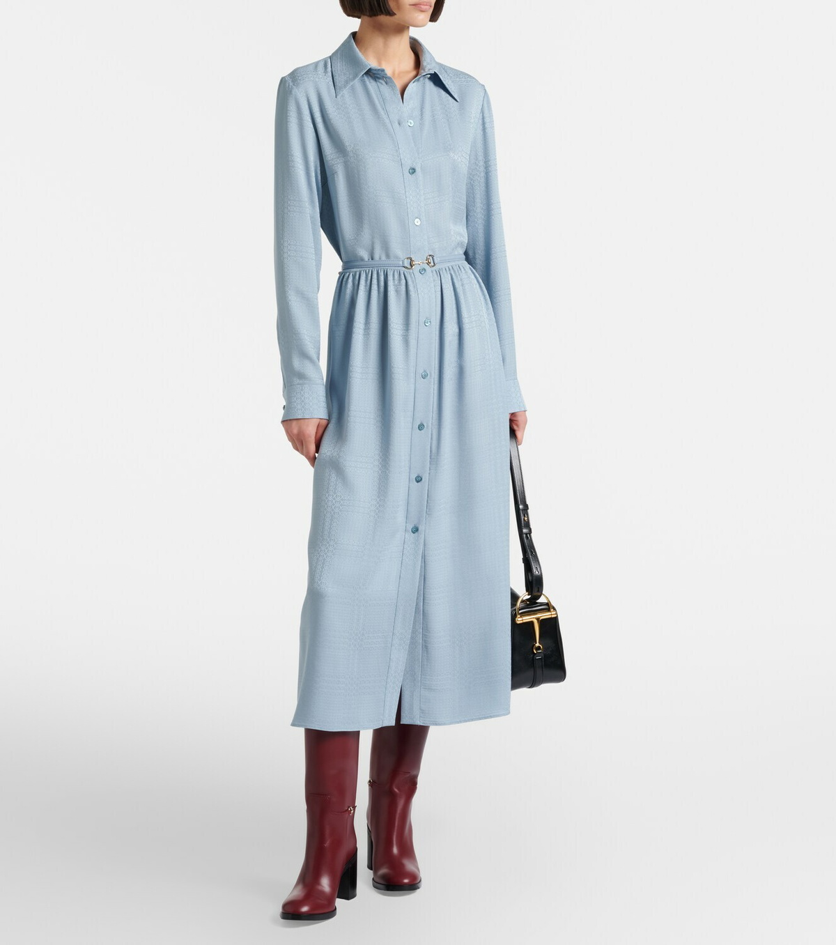 Gucci Interlocking G belted silk shirt dress