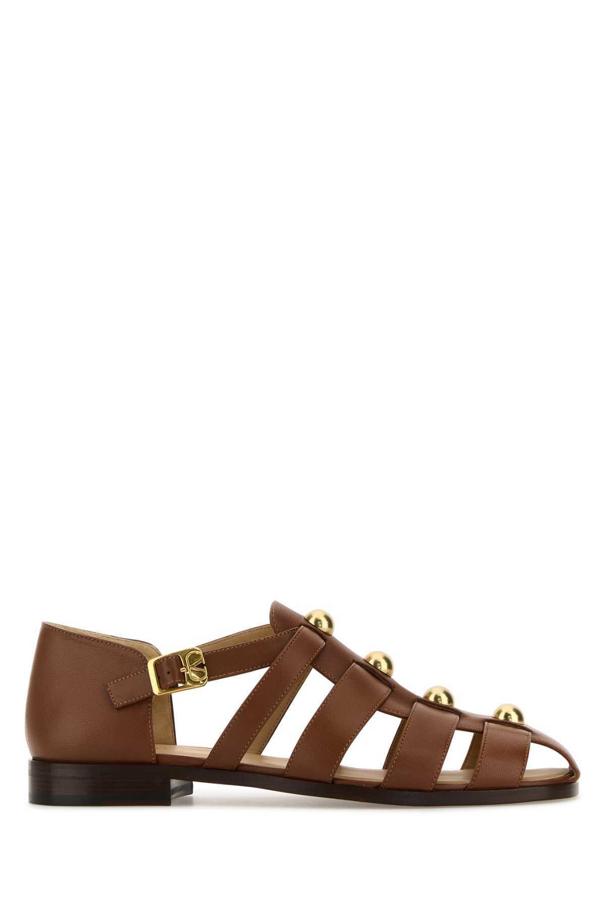 サンダル VALENTINO GARAVANI Brown Leather Studshield Sandals Valentino Garavani Brown Leather Studshield Sandals