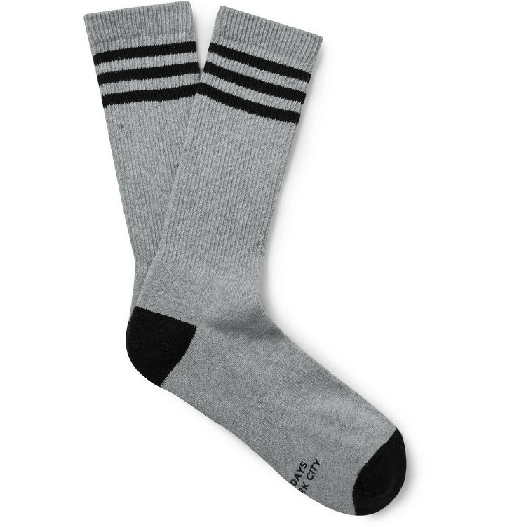 Photo: Saturdays NYC - Striped Ribbed Stretch Cotton-Blend Socks - Gray