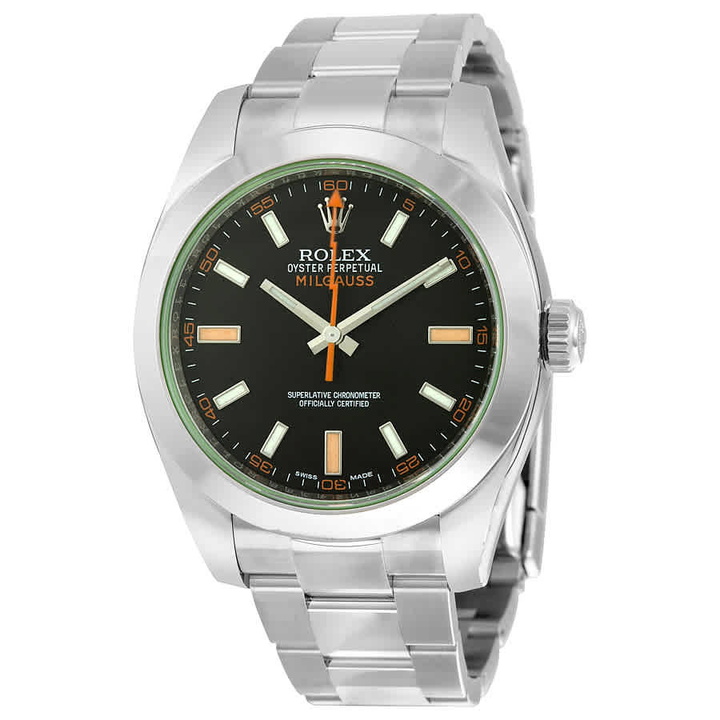 Photo: Rolex Milgauss Black Dial Domed Bezel Green Crystal Oyster Bracelet Unisex Watch 116400V
