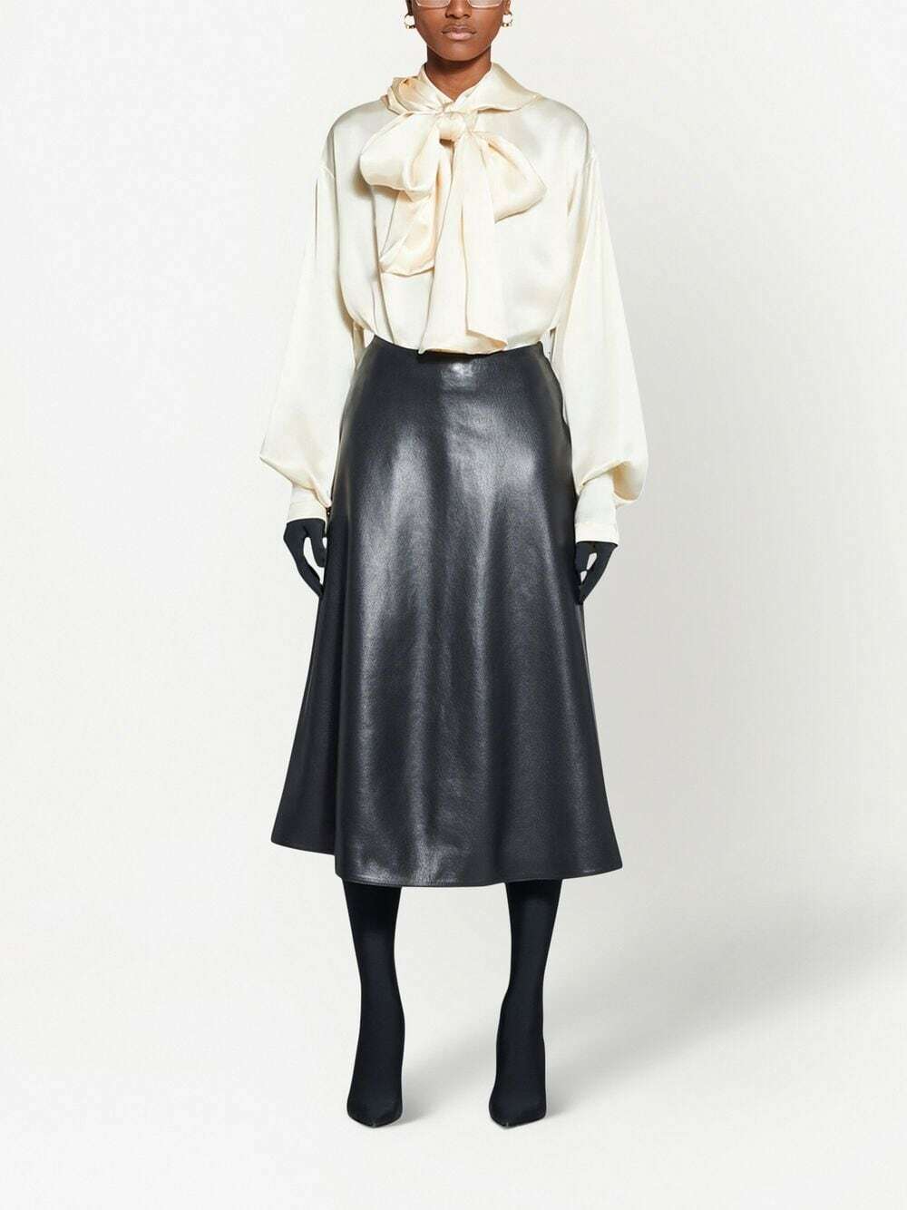 BALENCIAGA - Leather Midi Skirt Balenciaga