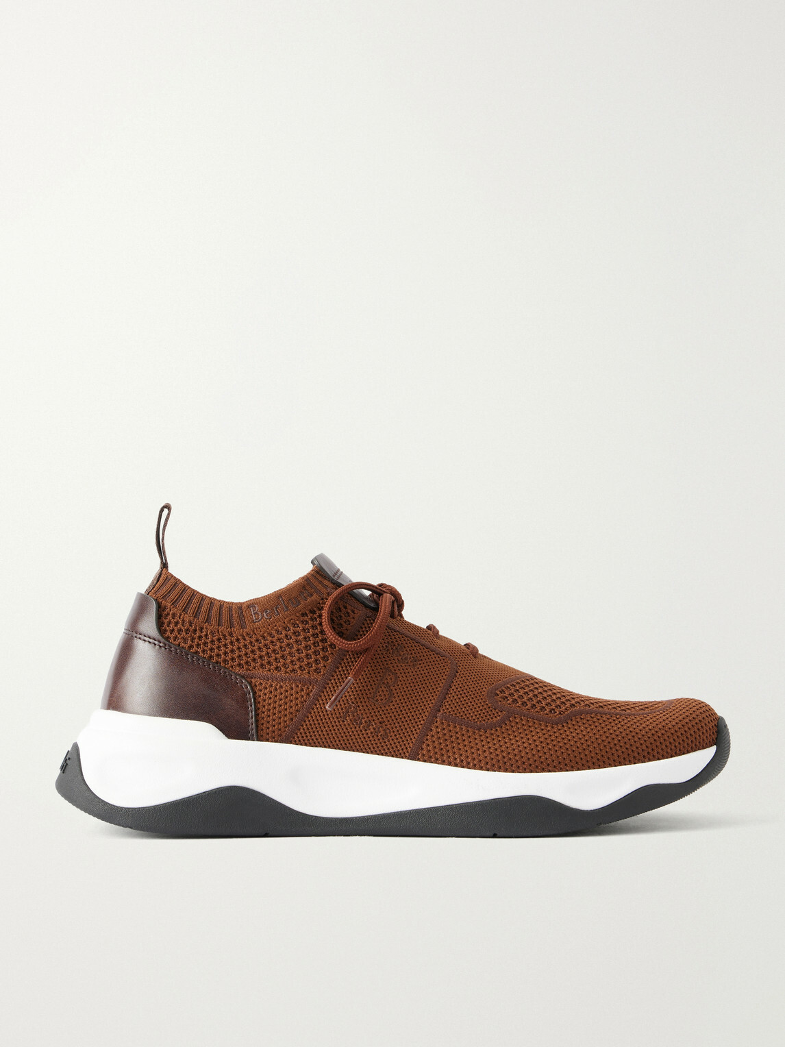 Berluti - Shadow Leather-Trimmed Stretch-Knit Sneakers - Brown