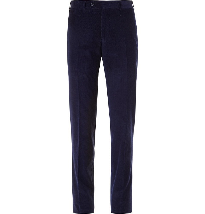 Photo: Canali - Midnight-Blue Slim-Fit Kei Cotton-Corduroy Suit Trousers - Navy