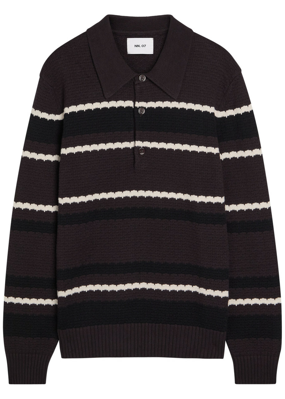 NN07 Alfie Striped Cotton Polo Jumper Black