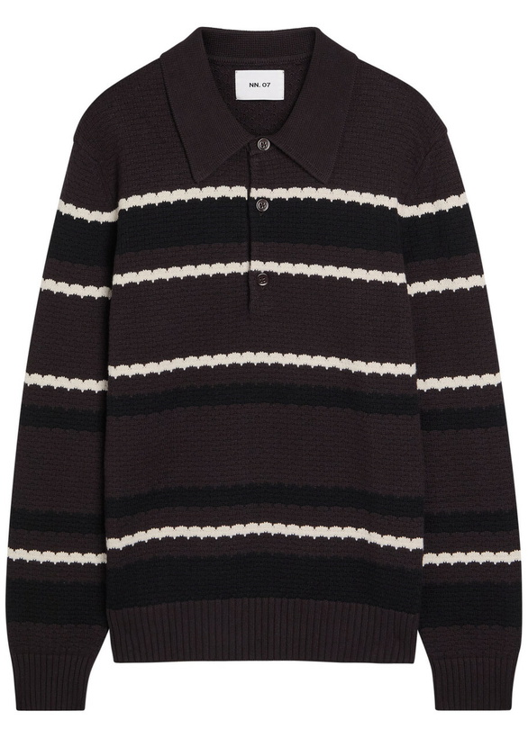 Photo: NN07 Alfie Striped Cotton Polo Jumper Black