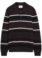 NN07 Alfie Striped Cotton Polo Jumper Black