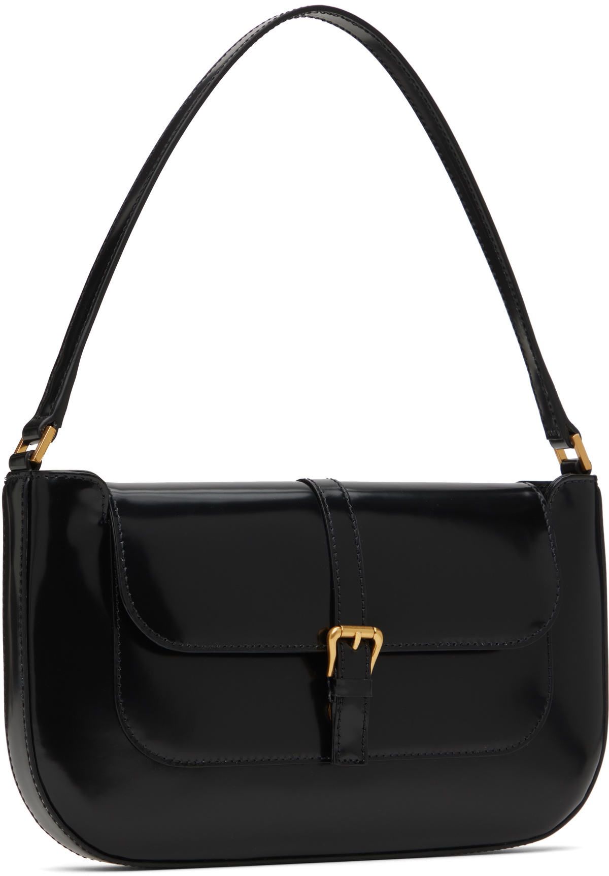 BY FAR Black Miranda Semi Patent Leather Shoulder Bag
