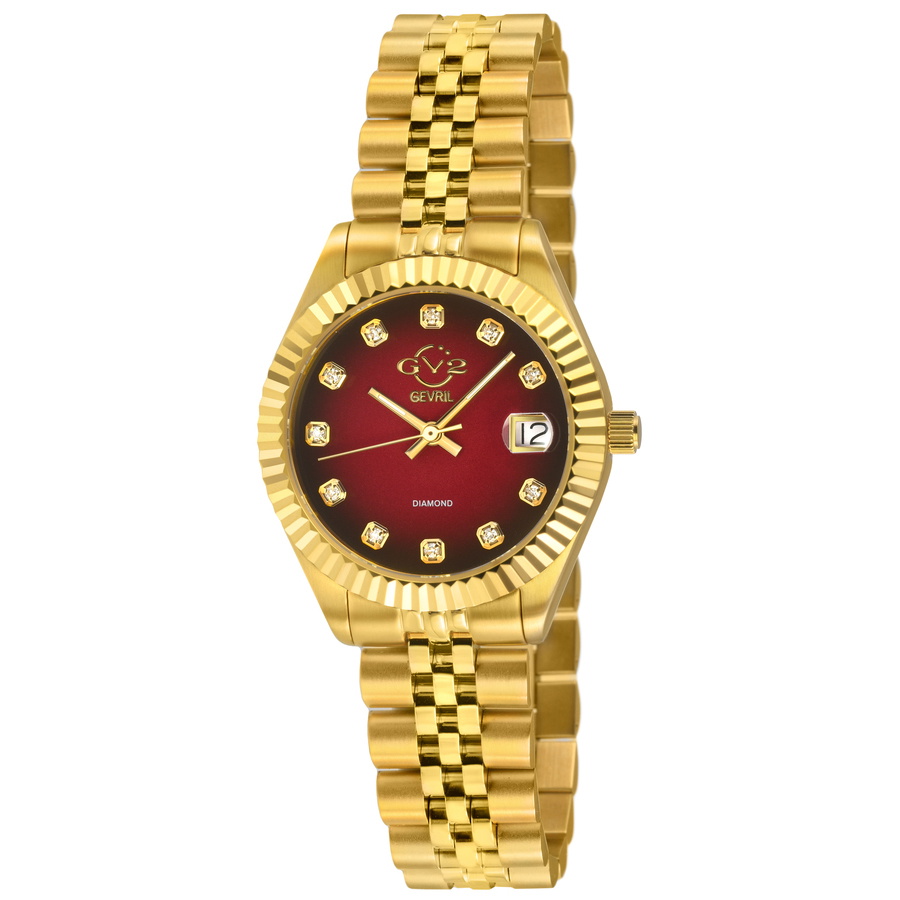 GV2 by Gevril Naples Quartz Diamond Red Dial Ladies Watch 12411