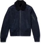 Yves Salomon - Shearling-Lined Suede Down Bomber Jacket - Blue