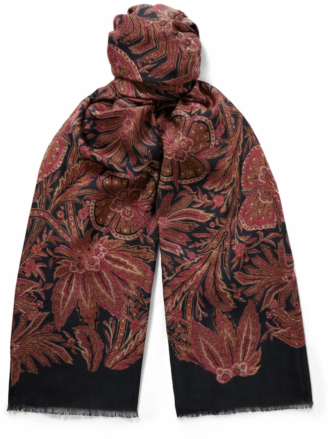 Etro - Fringed Printed Herringbone Cashmere and Silk-Blend Scarf Etro