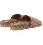 Gucci - Leather-Trimmed Monogrammed Canvas Slides - Brown