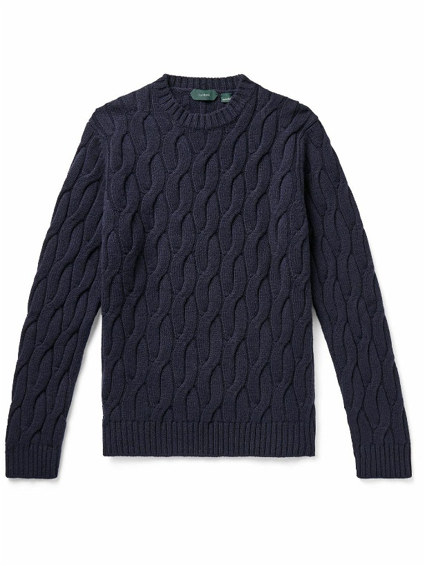 Photo: Incotex - Cable-Knit Wool Sweater - Blue