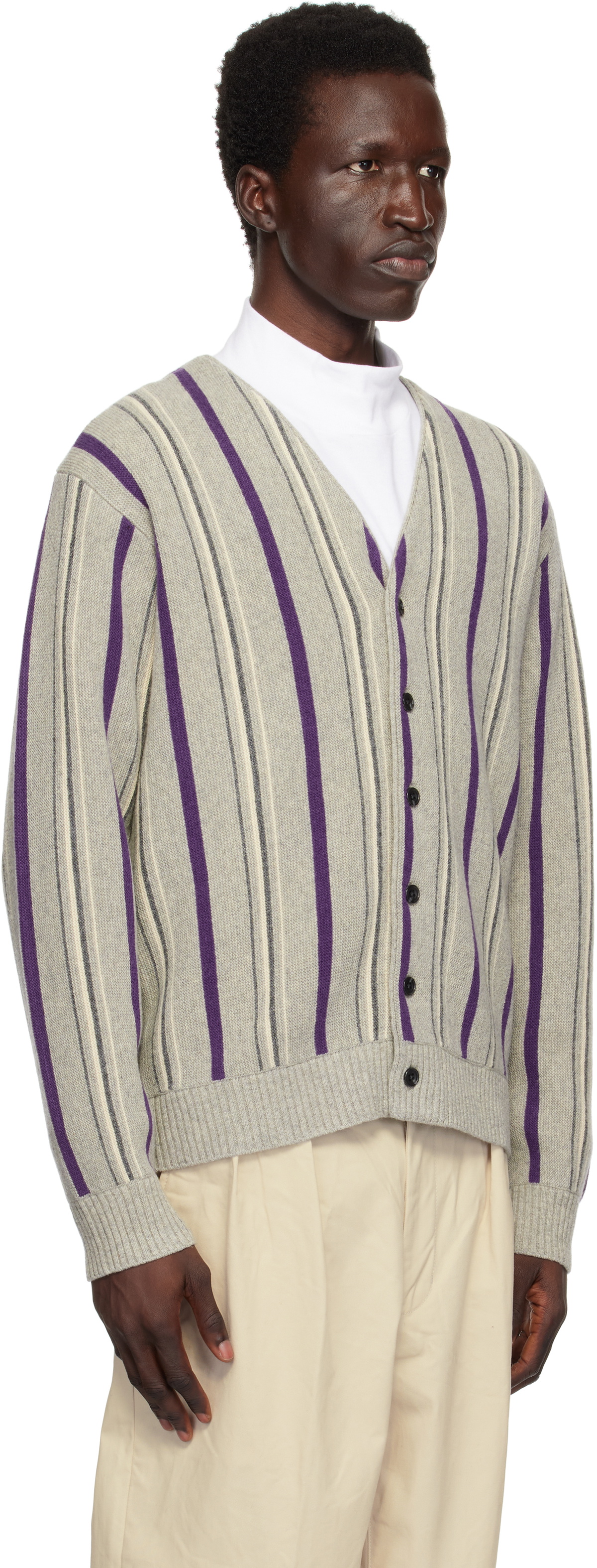 BEAMS PLUS Gray Stripe 12G Cardigan Beams Plus