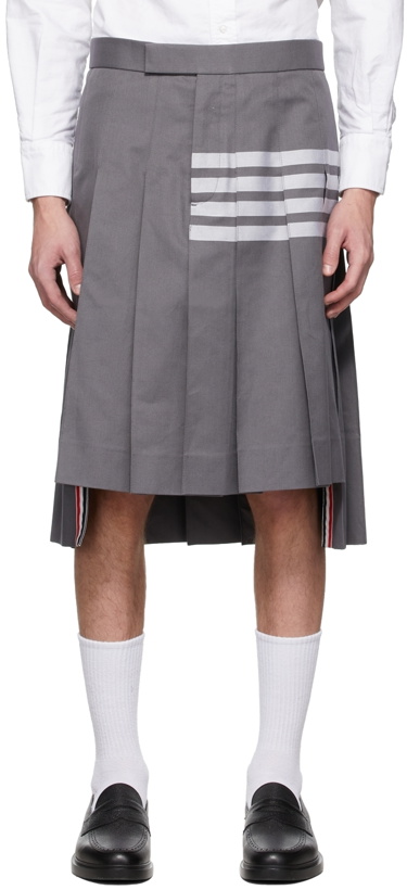 Photo: Thom Browne Grey Wool Pleated 4-Bar Skirt