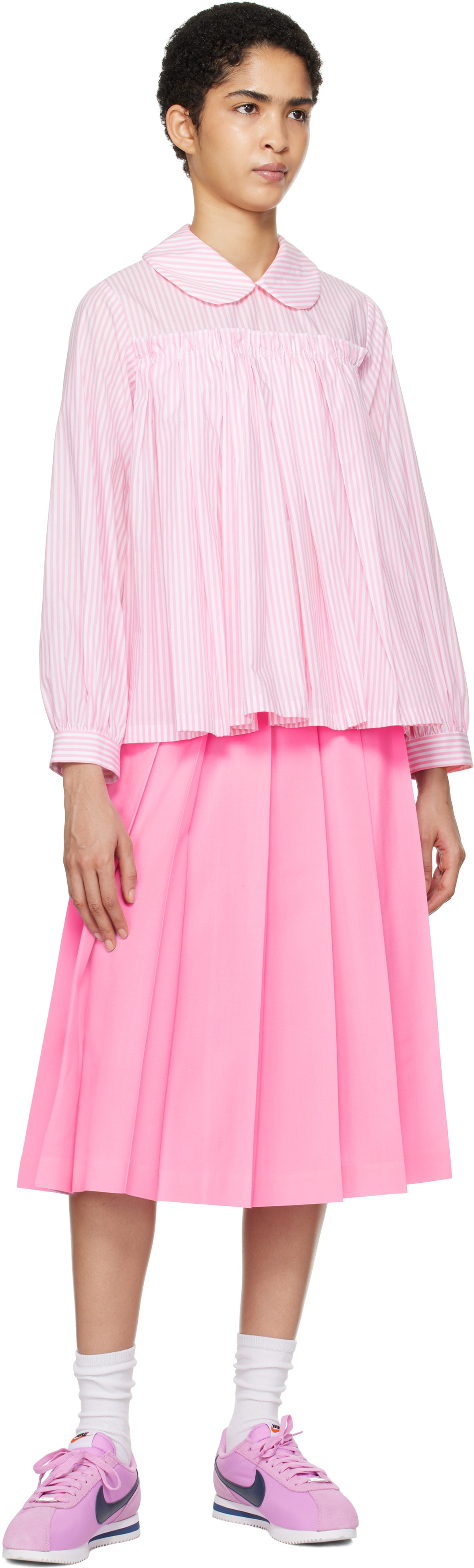 Comme des Garçons Girl Pink Tropical Wool Midi Skirt