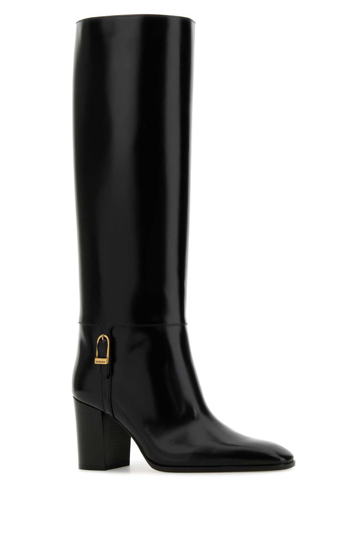 ■Saint Laurent■ Glazed Leather Hunt Boots Black 755237AAAP Saint Laurent Hunt Boots In Glaze Leather Saint Laurent