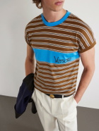 Versace - Logo-Embroidered Striped Cotton-Jersey T-Shirt - Brown