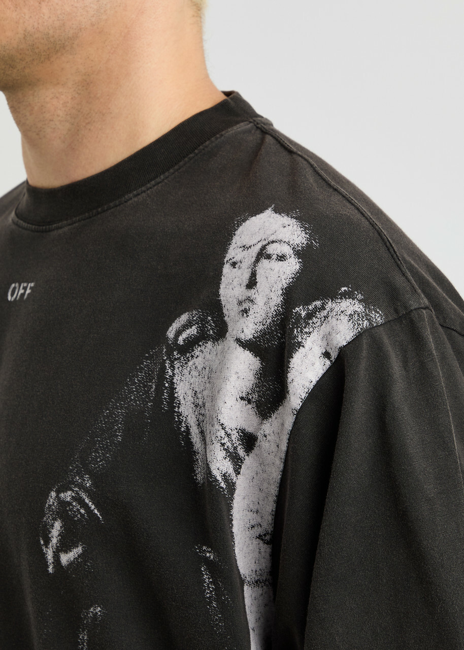 Off-white Blurred Mary Printed Cotton T-shirt Black And White Off