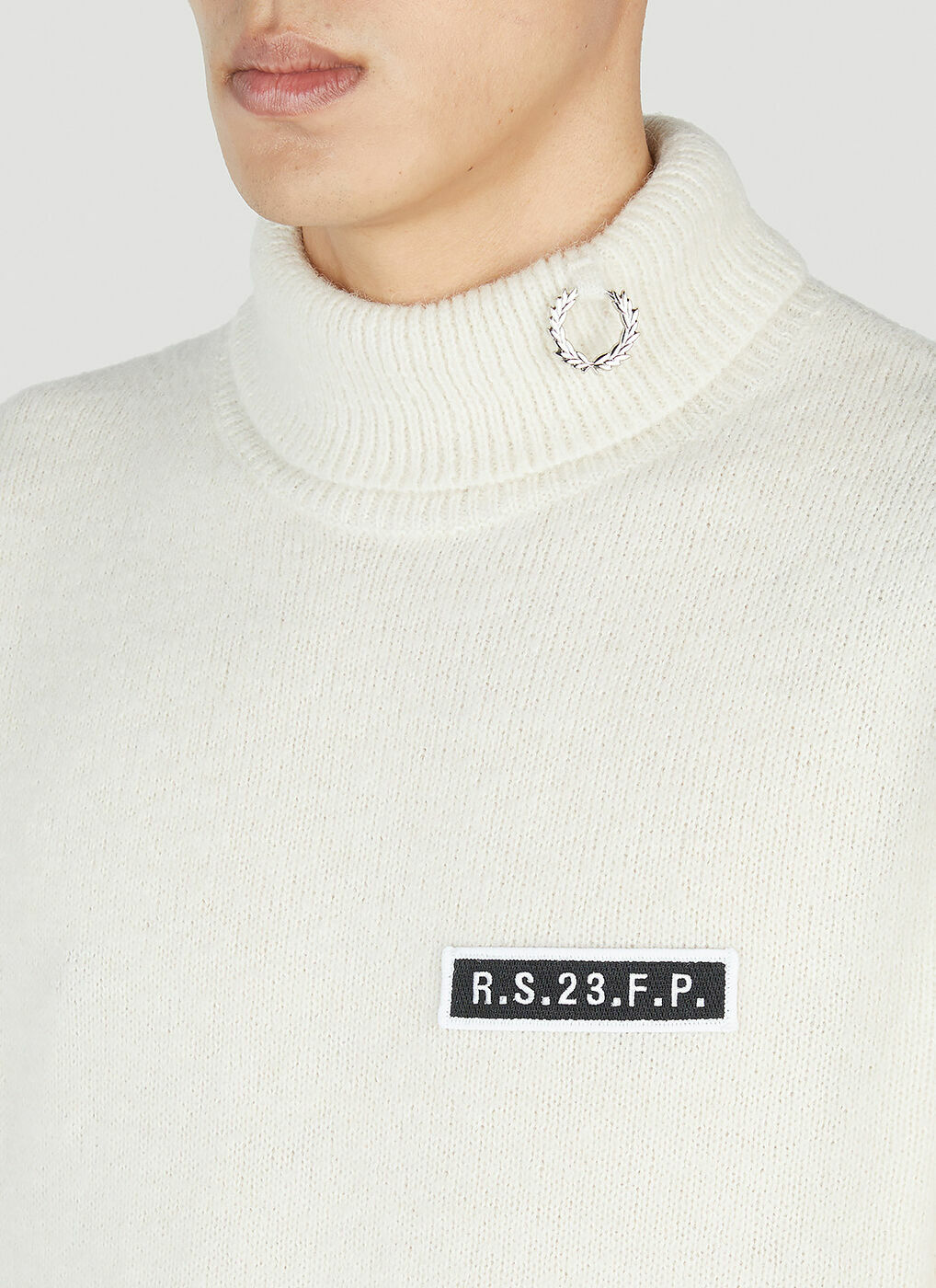 Raf Simons x Fred Perry - High Neck Sweater in White Raf Simons