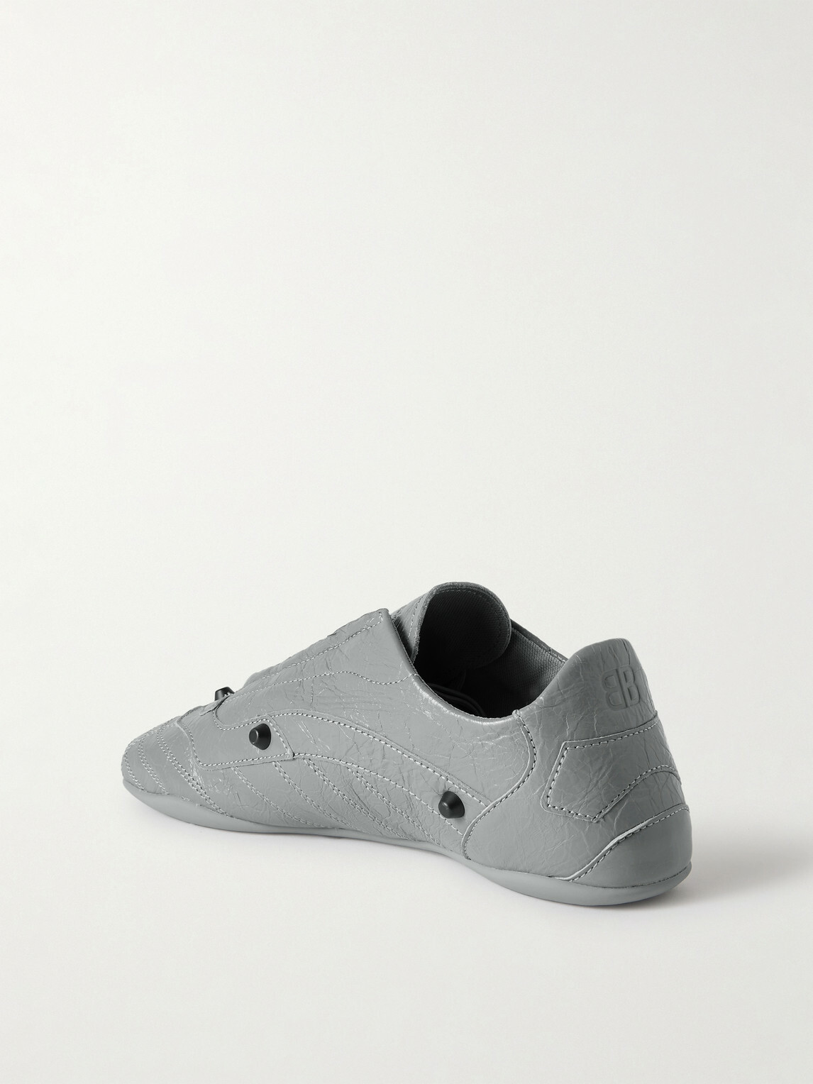 Balenciaga - City Studded Cracked Leather Sneakers - Gray