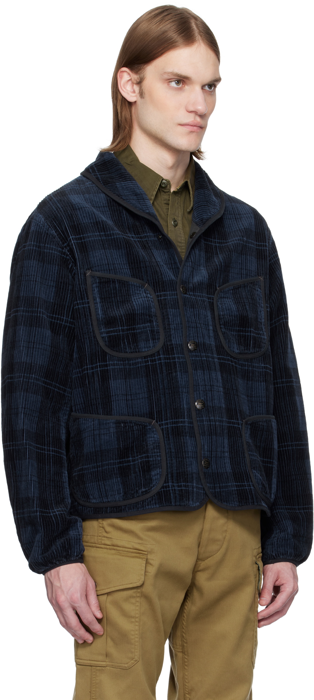 RRL Navy Plaid-Print Corduroy Jacket RRL