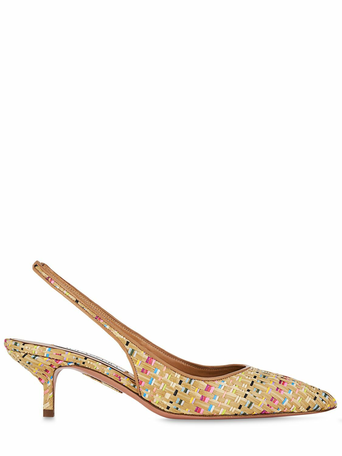 HIGH BALLET MARY JANE 50MM IN NATURAL BEIGE AND BLUE RAFFIA
