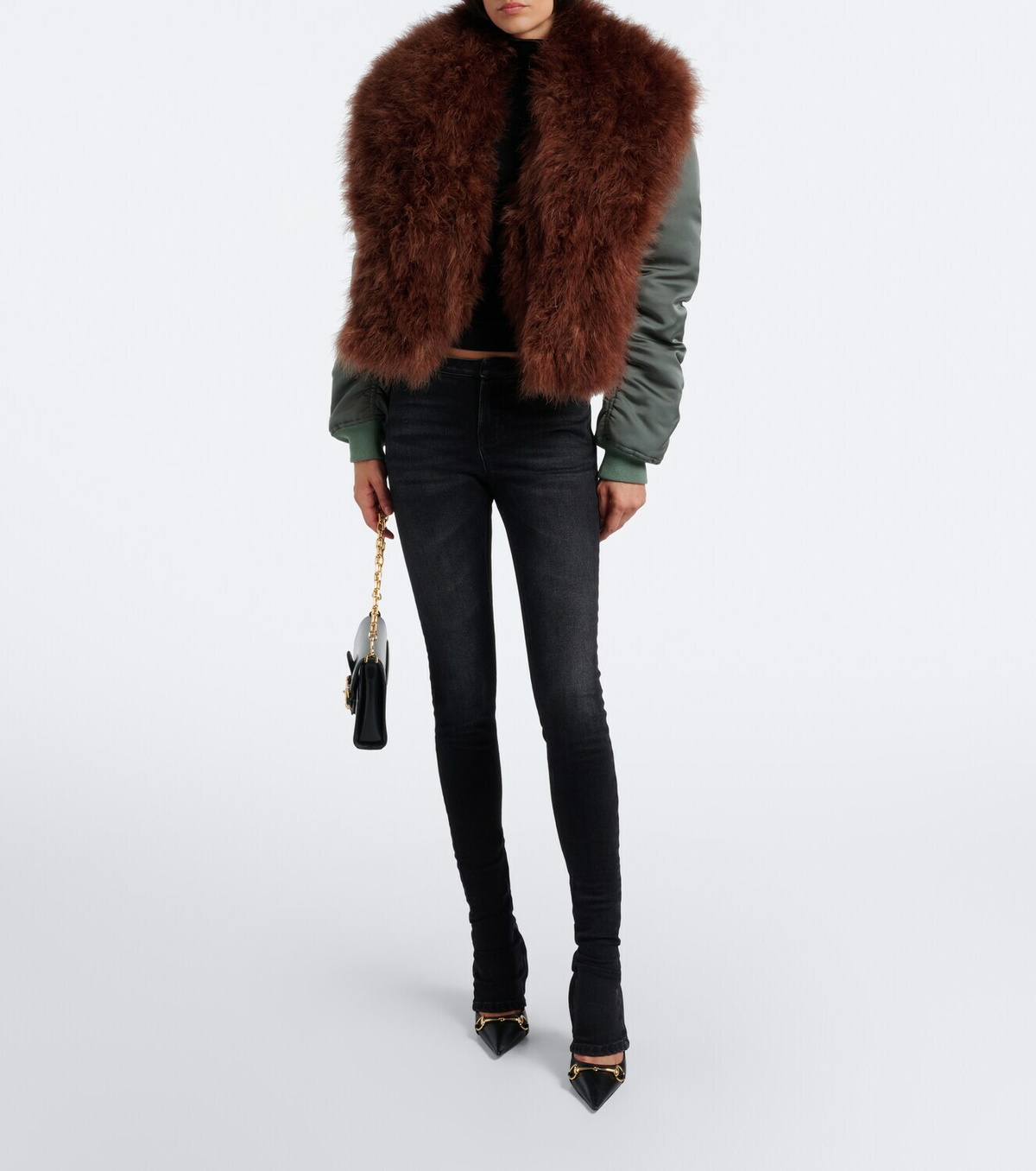 Gucci Feather-trimmed silk duchesse bomber jacket