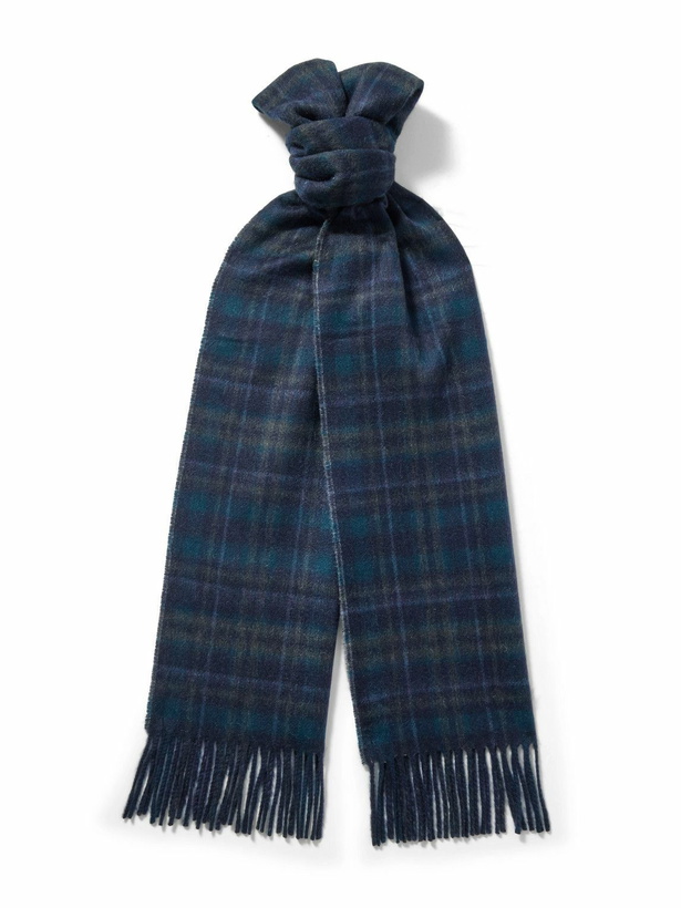 Photo: Johnstons of Elgin - Reversible Fringed Checked and Herringbone Cashmere Scarf
