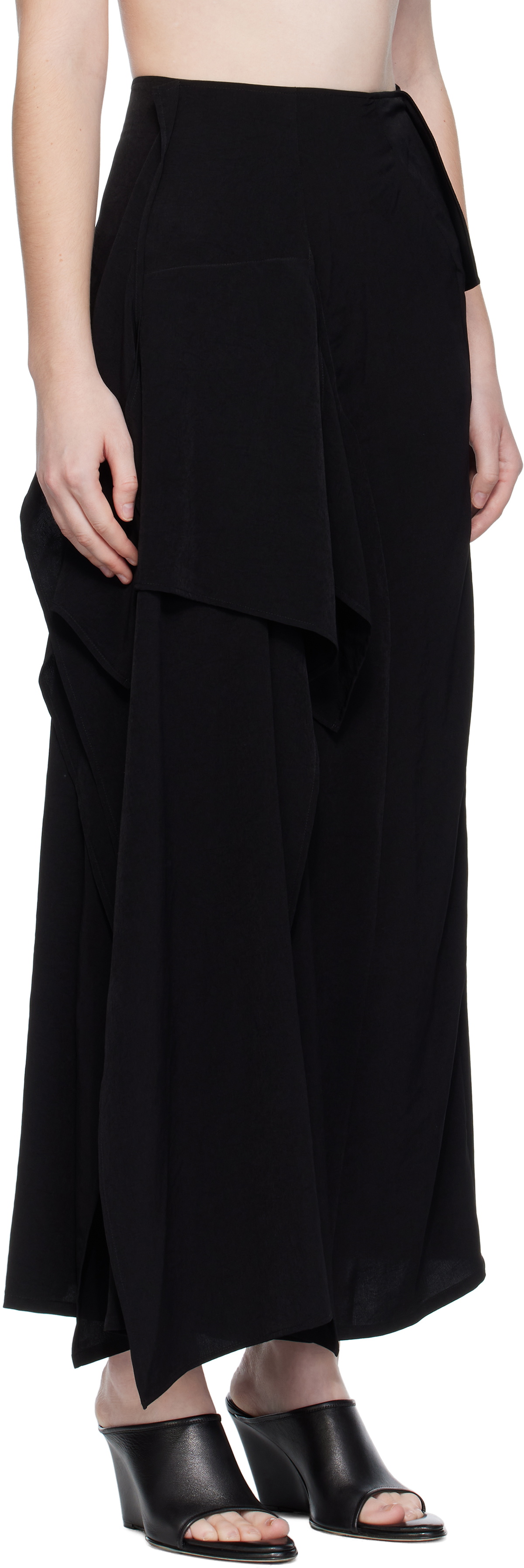 YOHJI YAMAMOTO Black Draped High Waist Midi Skirt
