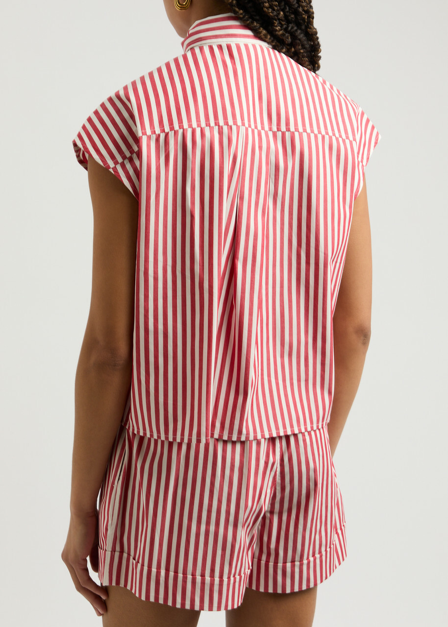 Ganni Striped Cotton-poplin Shirt Red And White