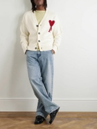 AMI PARIS - Logo-Intarsia Merino Wool Cardigan - Neutrals
