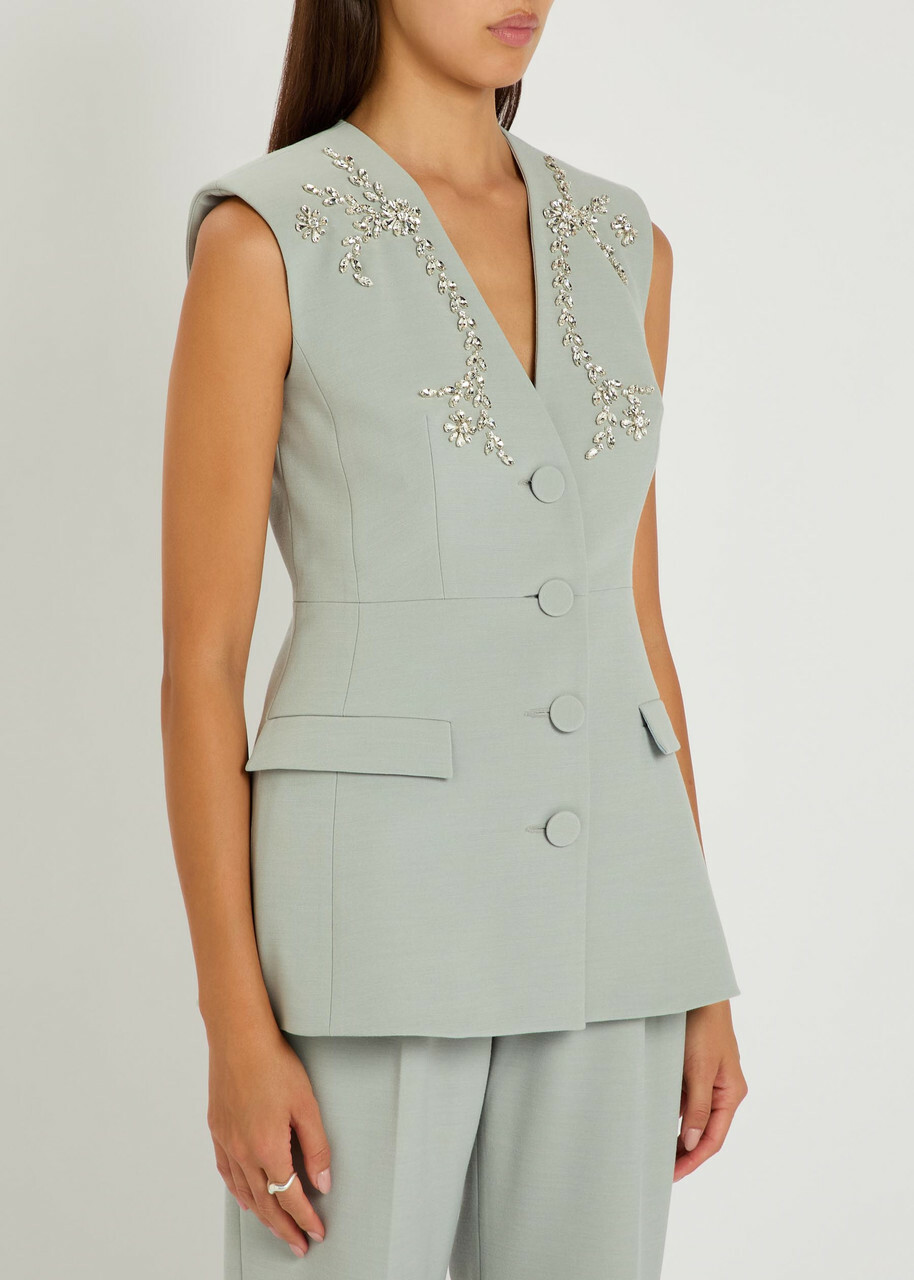 Huishan Zhang Sigrid Crystal-embellished Woven Vest Grey