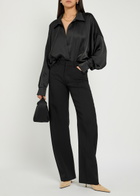 Norma Kamali Draped Satin Shirt Bodysuit Black