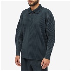 Homme Plissé Issey Miyake Men's Pleated Polo Shirt in Dark Green