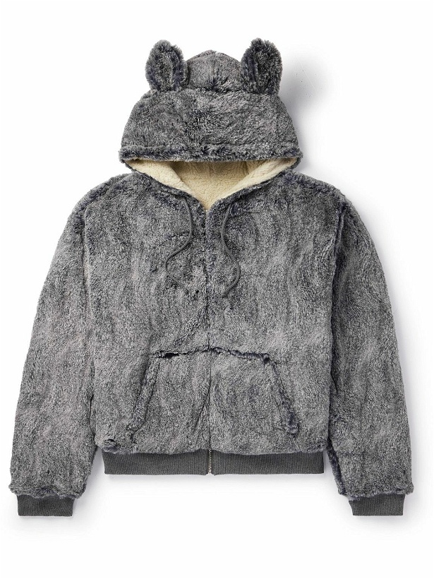 Photo: SKY HIGH FARM - Wolf and Sheep Reversible Faux Fur Hooded Bomber Jacket - Gray