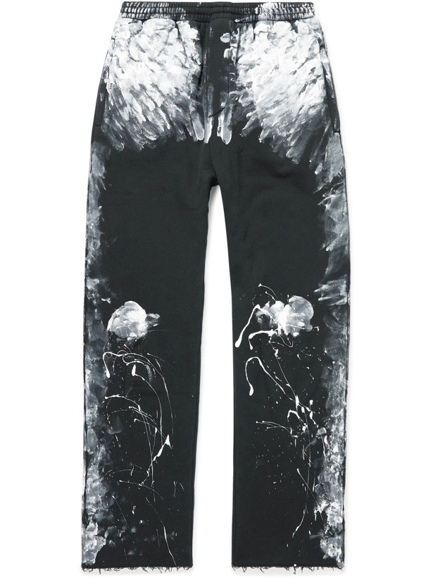 Photo: Balenciaga - Painted Distressed Cotton-Jersey Sweatpants - Black
