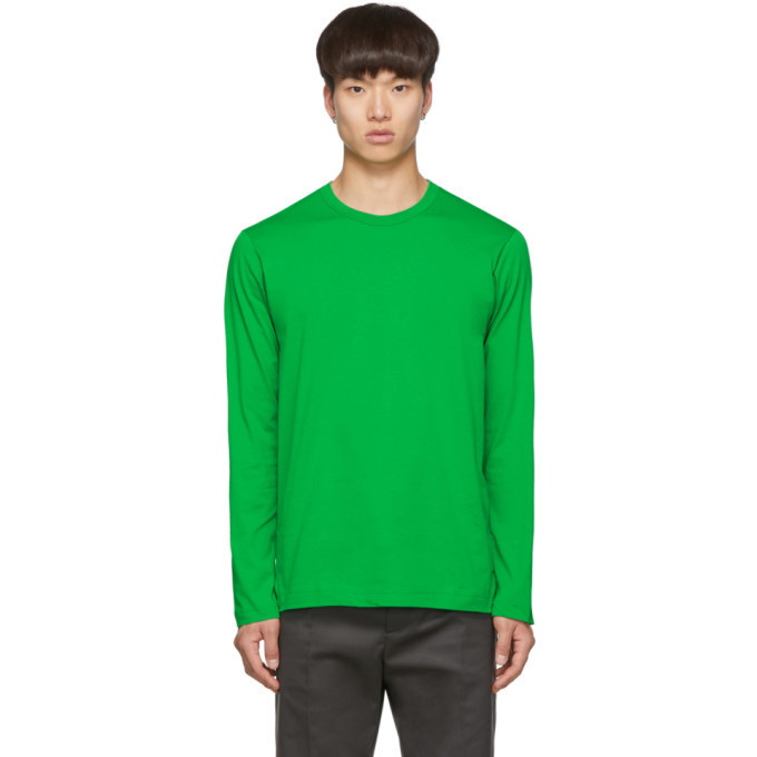 Photo: Comme des Garcons Shirt Green Logo Long Sleeve T-Shirt